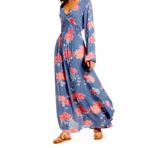 Rip Curl Moon Bay long sleeve blue floral maxi dress